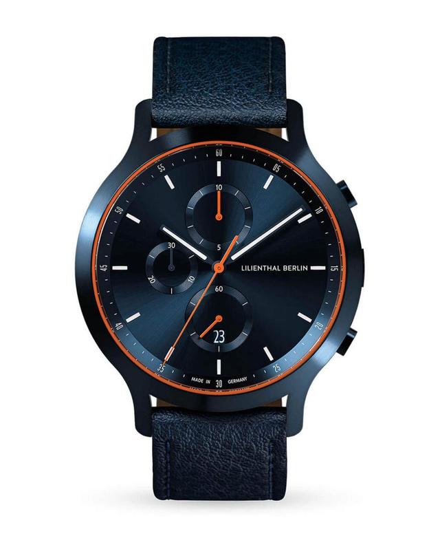 Lilienthal Berlin Mens Blue Orange Chronograph Blue Leather Watch 42mm - Blue Product Image