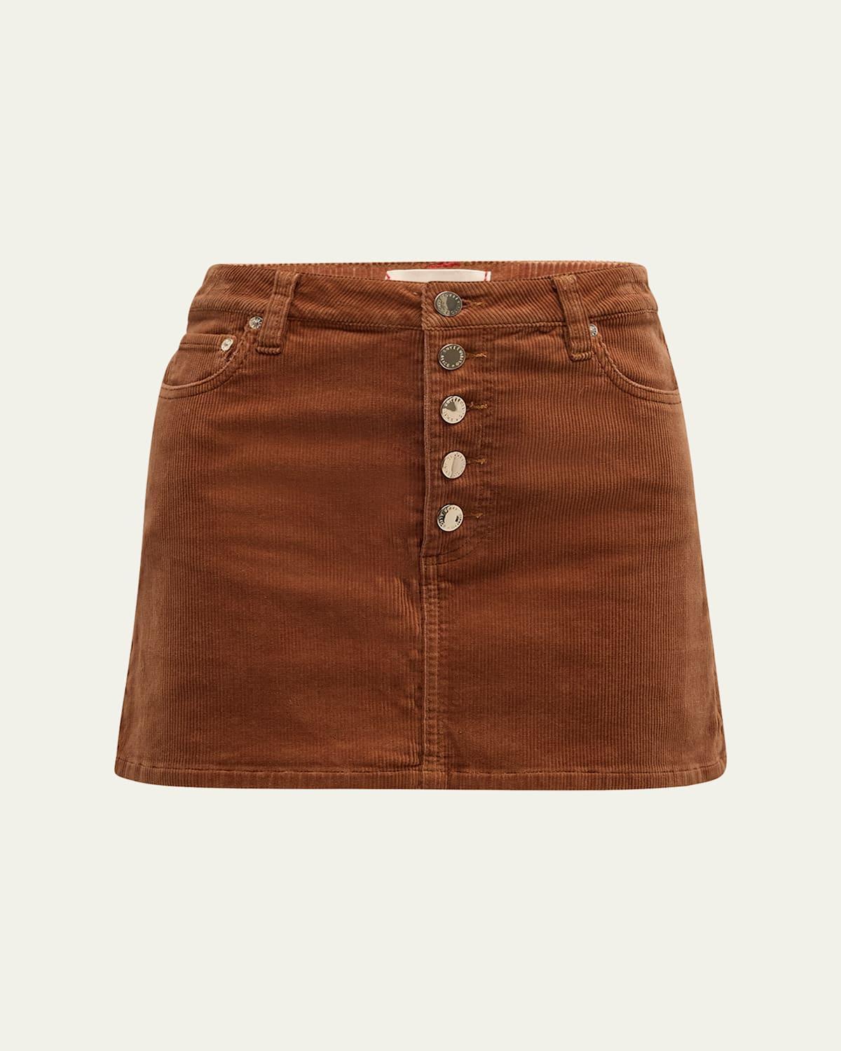 ALICE AND OLIVIA Joss High Rise Button Front Corduroy Skirt In Camel Product Image