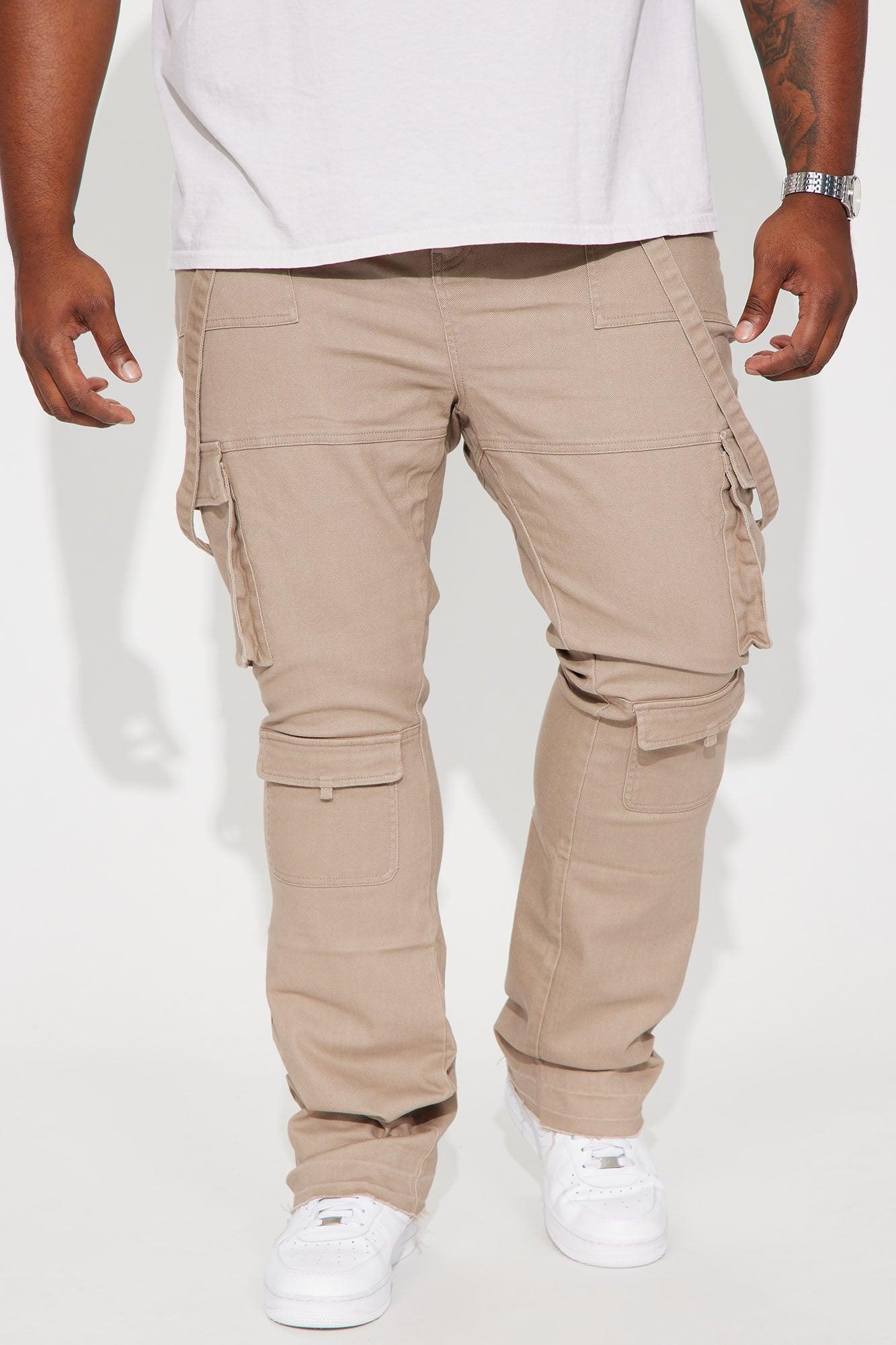 Strapped In Cargo Stacked Skinny Flare Jeans - Taupe Product Image