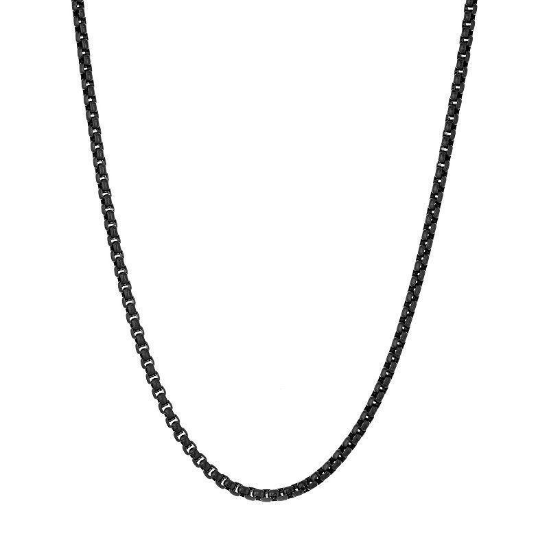 Mens LYNX Stainless Steel 4mm Round Box Chain Necklace Black Tone Product Image