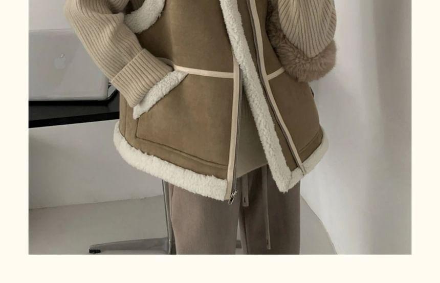 Stand Collar Faux Shearling Zip Vest Product Image