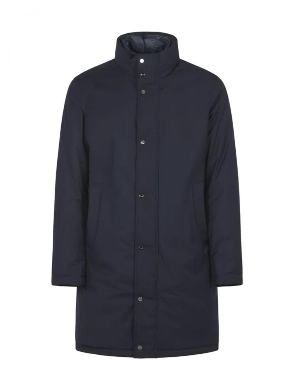 HERNO Buttoned High Neck Coat In Blue Product Image