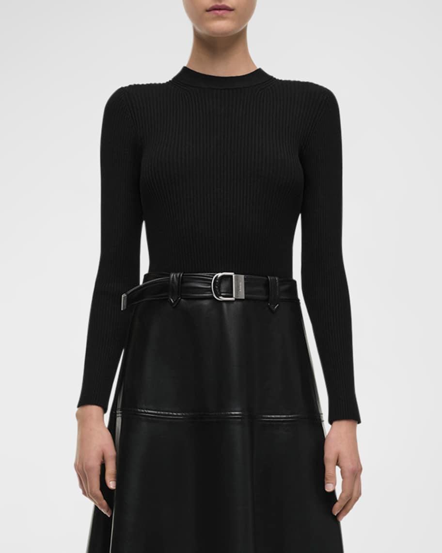 Ulyssia Belted Knit and Faux-Leather Combo Midi Dress Product Image