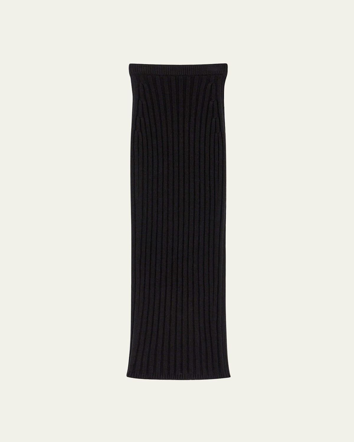 Ribbed Waist High-waisted Midi Skirt In Black Product Image