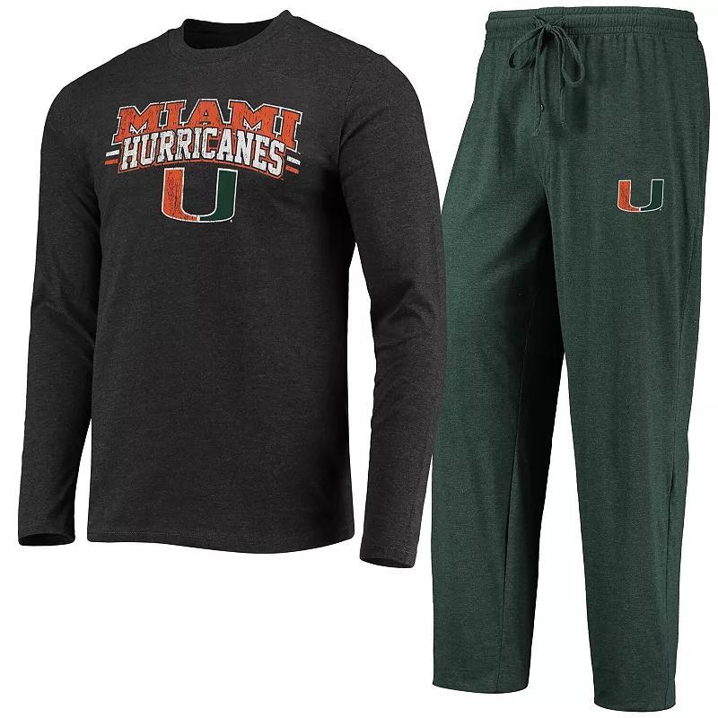 Mens Concepts Sport /Heathered Charcoal Miami Hurricanes Meter Long Sleeve T-Shirt & Pants Sleep Set Product Image