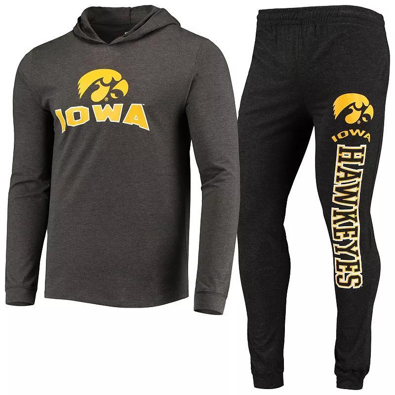 Mens Concepts Sport Black/Heather Charcoal Iowa Hawkeyes Meter Long Sleeve Hoodie T-Shirt & Jogger Pajama Set Product Image