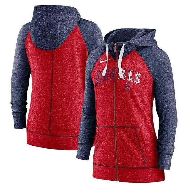 Womens Nike Heathered /Heathered Navy Los Angeles Angels Split Wordmark Gym Vintage Raglan Slub Full-Zip Hoodie Product Image