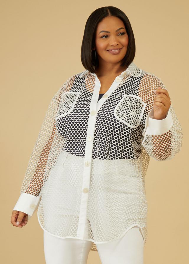 Plus Size Metallic Mesh Shirt Ashley Stewart Product Image