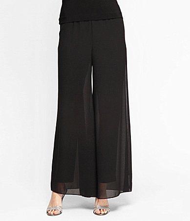 Alex Evenings Georgette Chiffon Wide Leg Mid Rise Flowy Pants Product Image