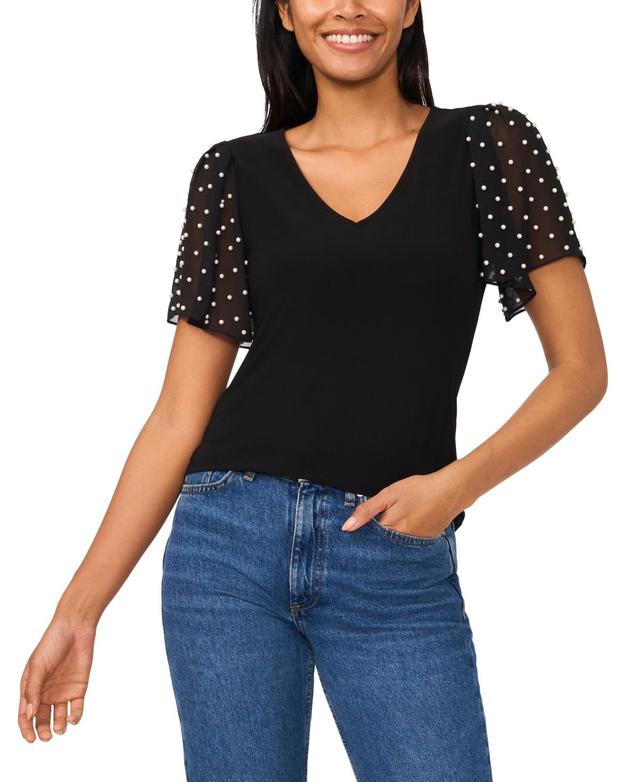 CeCe Womens Flutter V-Neck Top Product Image