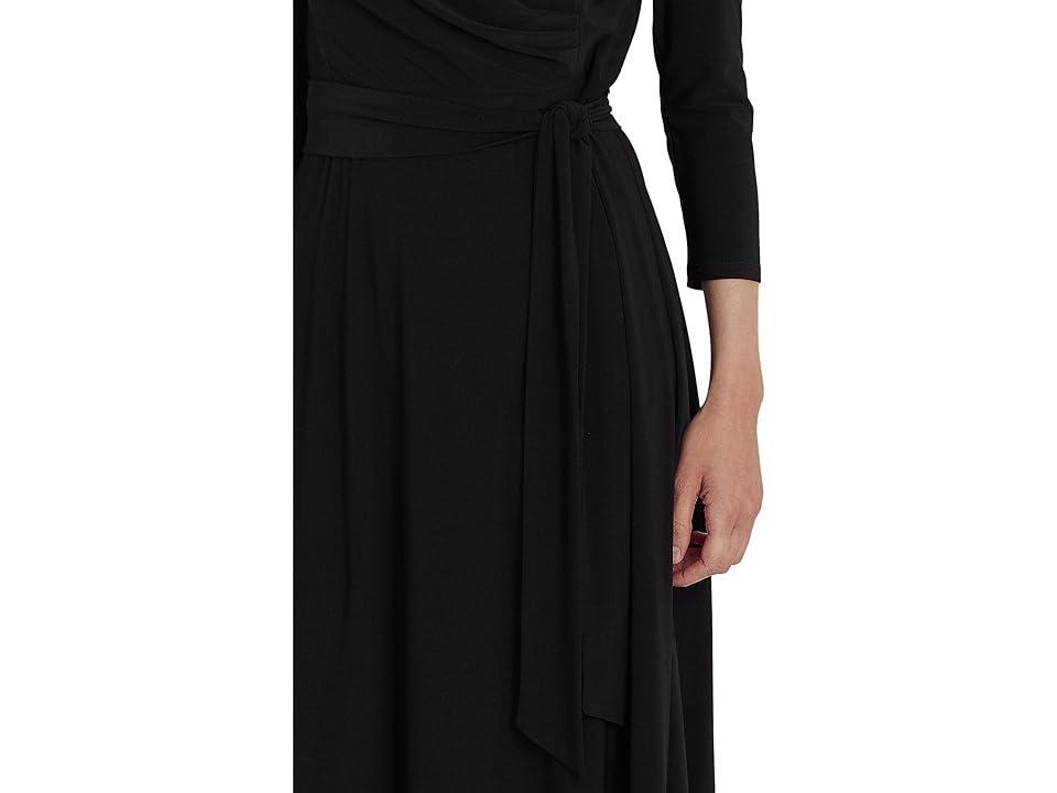 Lauren Ralph Lauren Carlyna Wrap Front V-Neck 34 Sleeve Jersey Machine Washable Midi Dress Product Image