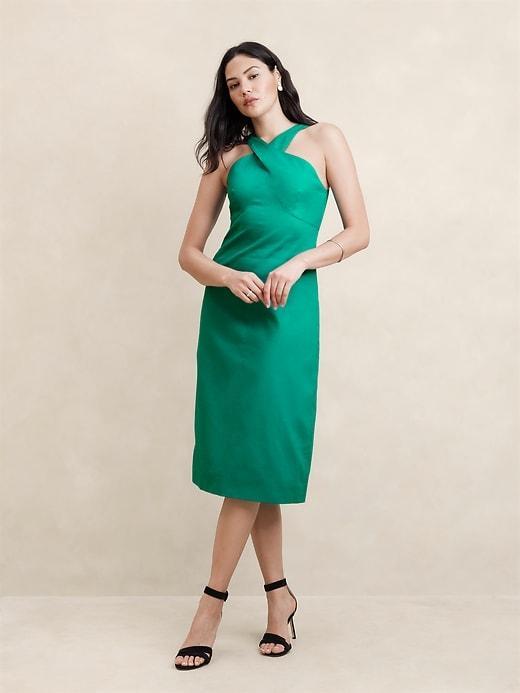 Linen-Blend Midi Dress Product Image