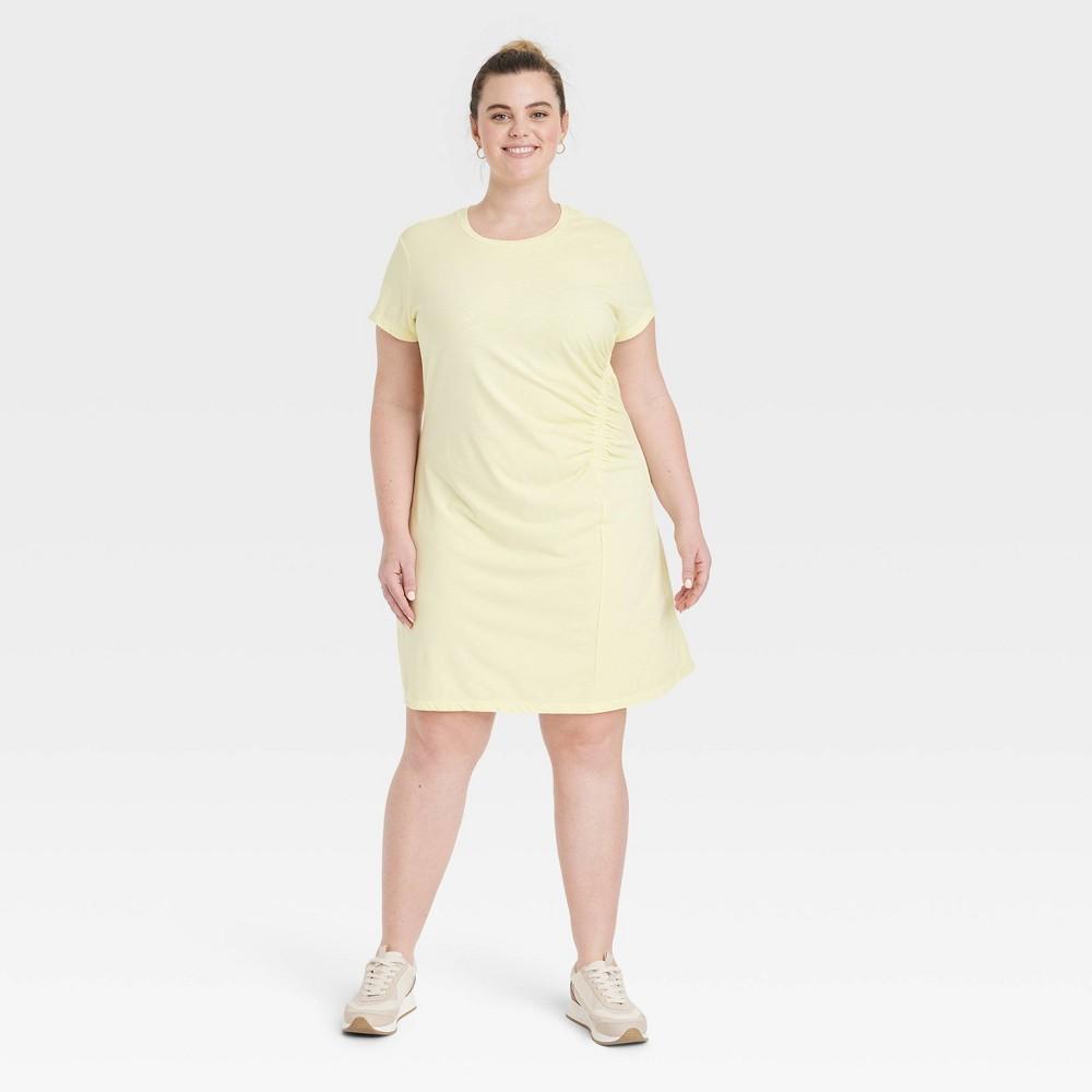 Womens Short Sleeve Ruched Knit Mini T-Shirt Dress - Universal Thread Yellow 4X Product Image