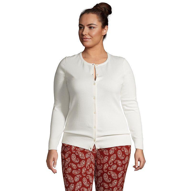 Plus Size Lands End Fine Gauge Cotton Cardigan Sweater, Womens Product Image