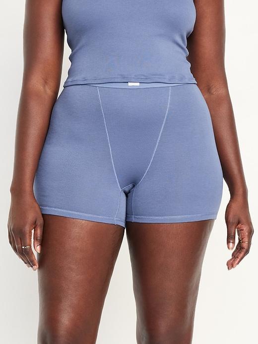 High-Waisted Ribbed Boyshort Briefs -- 3-inch inseam Product Image