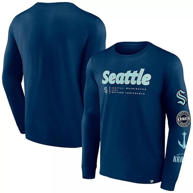 Mens Fanatics Deep Sea Blue Seattle Kraken Strike the Goal Long Sleeve T-shirt Product Image