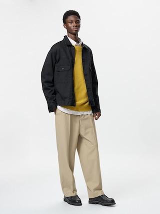 Mens Pleated Wide Pants Beige Large UNIQLO US Product Image