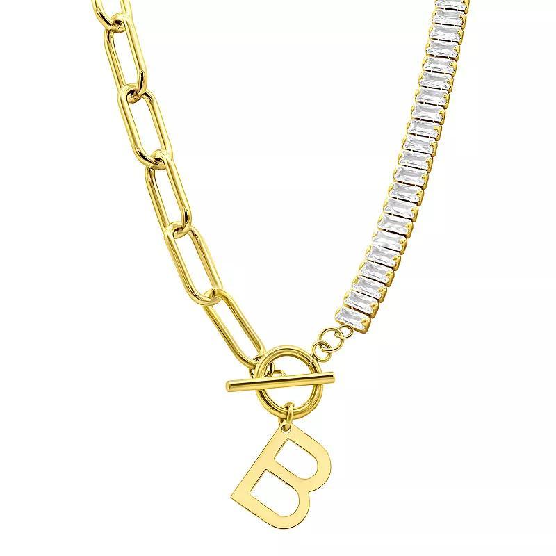 Adornia Gold Tone Half Crystal & Half Paperclip Initial Toggle Necklace, Womens Product Image