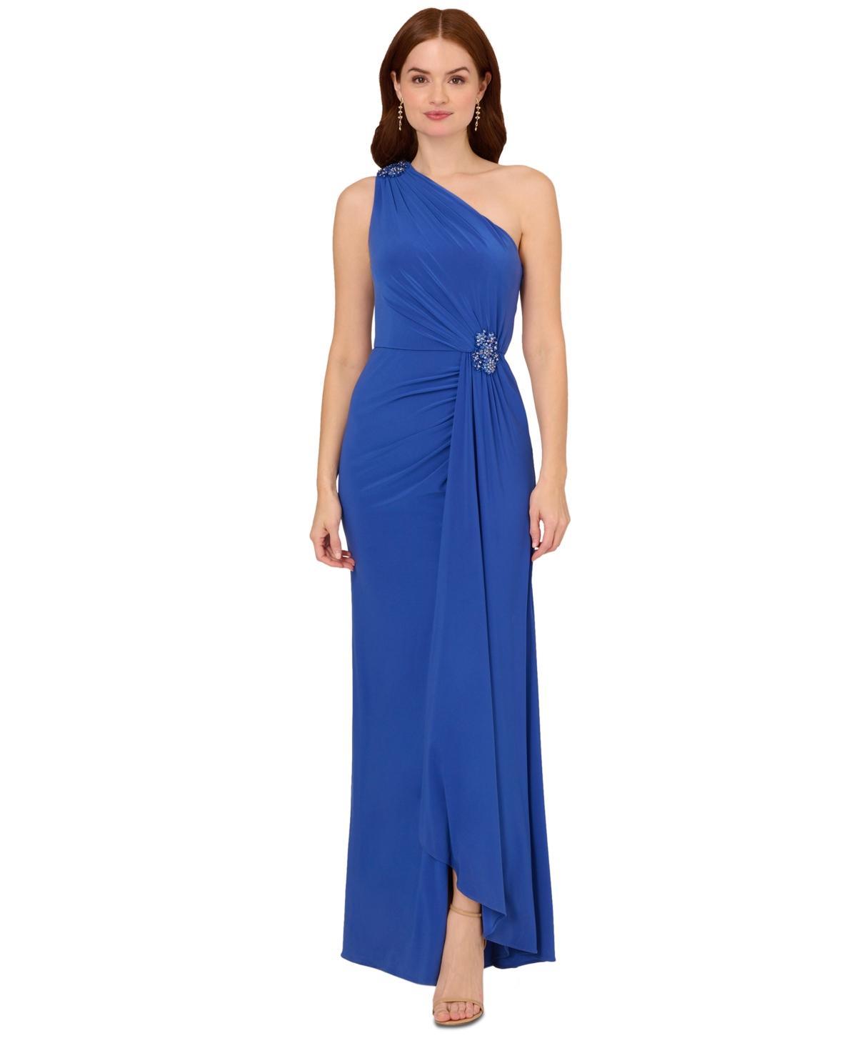 Adrianna Papell Womens Draped One-Shoulder Jersey Gown Product Image