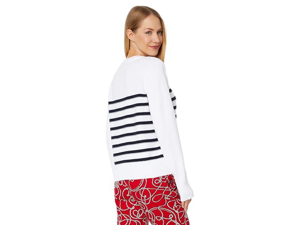 Tommy Hilfiger Long Sleeve Anchor Sweater (Bright White/Sky Captain) Women's Clothing Product Image