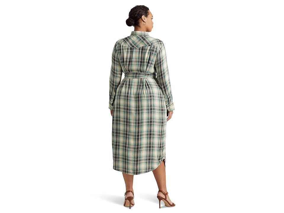 Lauren Ralph Lauren Plus Size Plaid Twill Shirtdress (Blue/Green ) Women's Dress Product Image