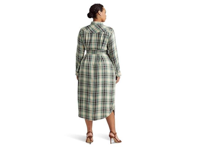 Lauren Ralph Lauren Plus Size Plaid Twill Shirtdress (Blue/Green ) Women's Dress Product Image