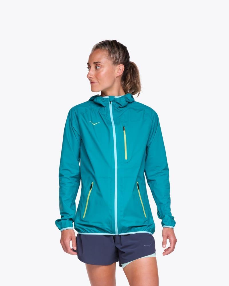 HOKA Womens Tecsky Waterproof Jacket in Virtual Teal, Size XXL Product Image