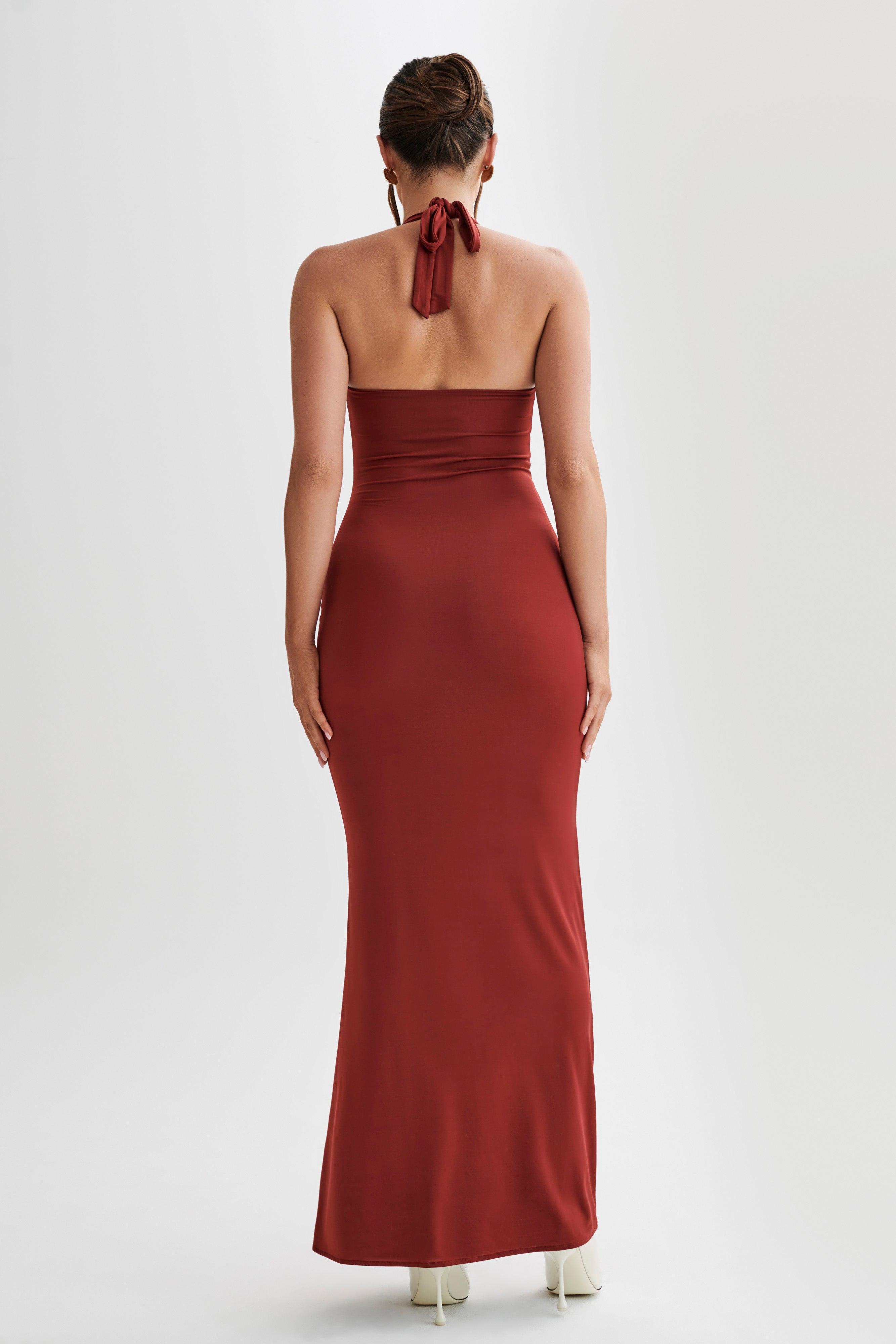 Ginevra Slinky Halter Maxi Dress - Cherry Red Product Image