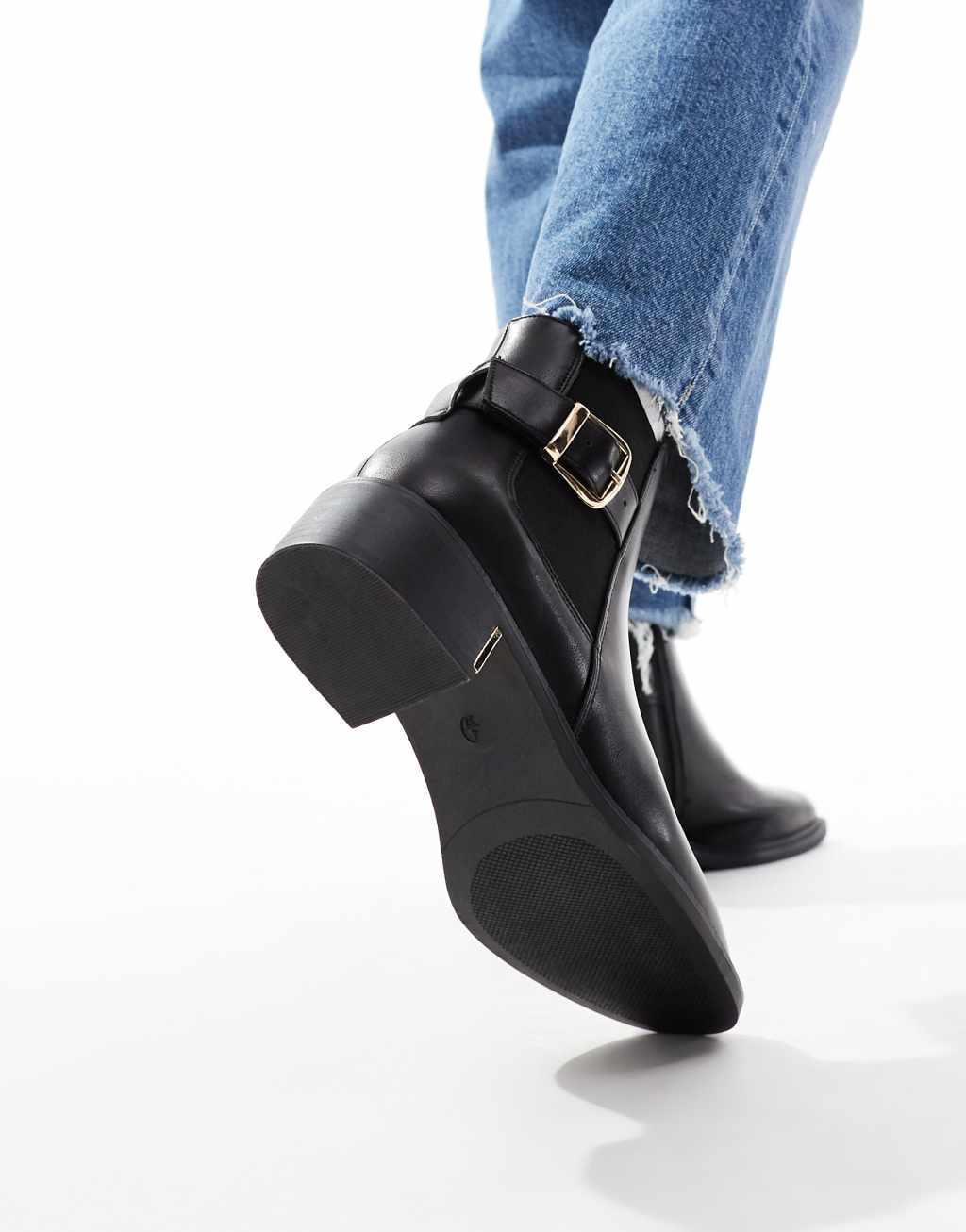 SEQWL Wide Fit ankle boots with buckle details in black Product Image