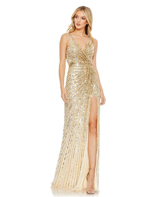 Mac Duggal Sequin Faux Wrap Sleeveless Gown Product Image