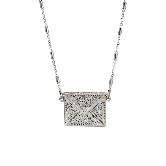 1928 Silver Tone Envelope Necklace, Womens, Gray Product Image