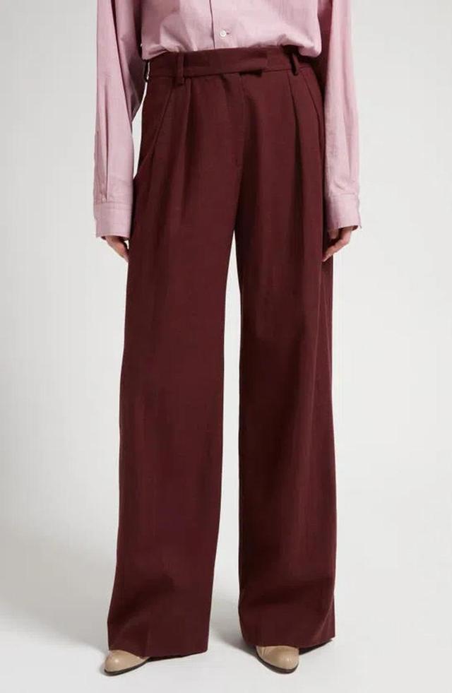 THE ROW Antone Pleated Wool Wide-leg Pants In Burgundy Product Image