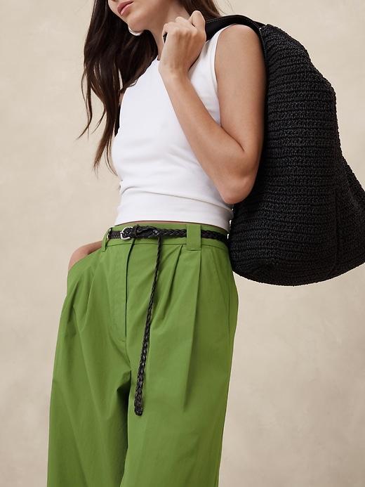 Pleated Wide-Leg Crop Poplin Pant Product Image