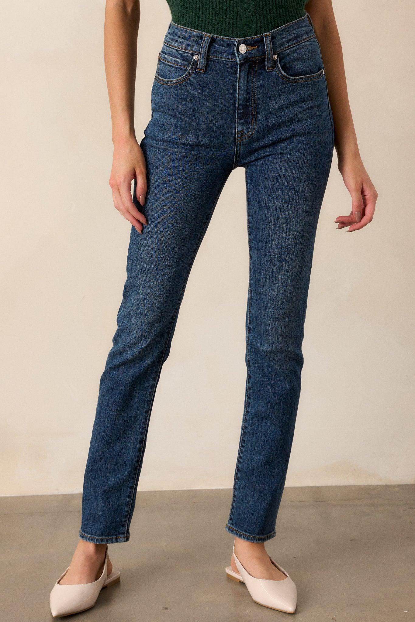 Cool Embrace Dark Wash Straight Leg Jeans Product Image