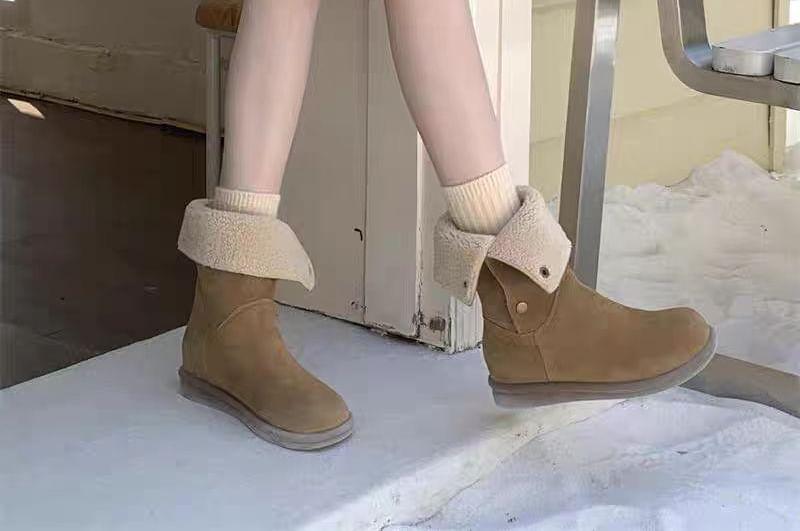 Fleece-Lined Faux Suede Short Boots Product Image