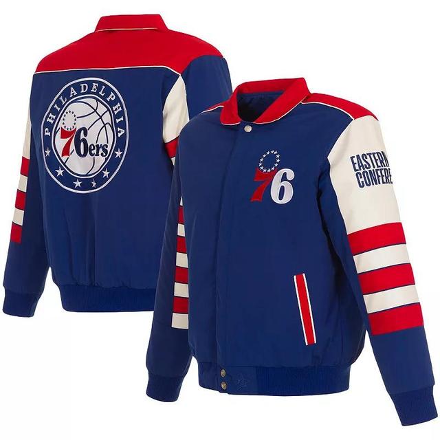 Mens JH Design Royal Philadelphia 76ers Stripe Colorblock Nylon Reversible Full-Snap Jacket Product Image