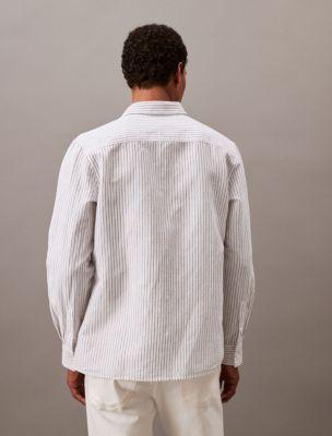 Striped Linen Blend Classic Button-Down Shirt Product Image