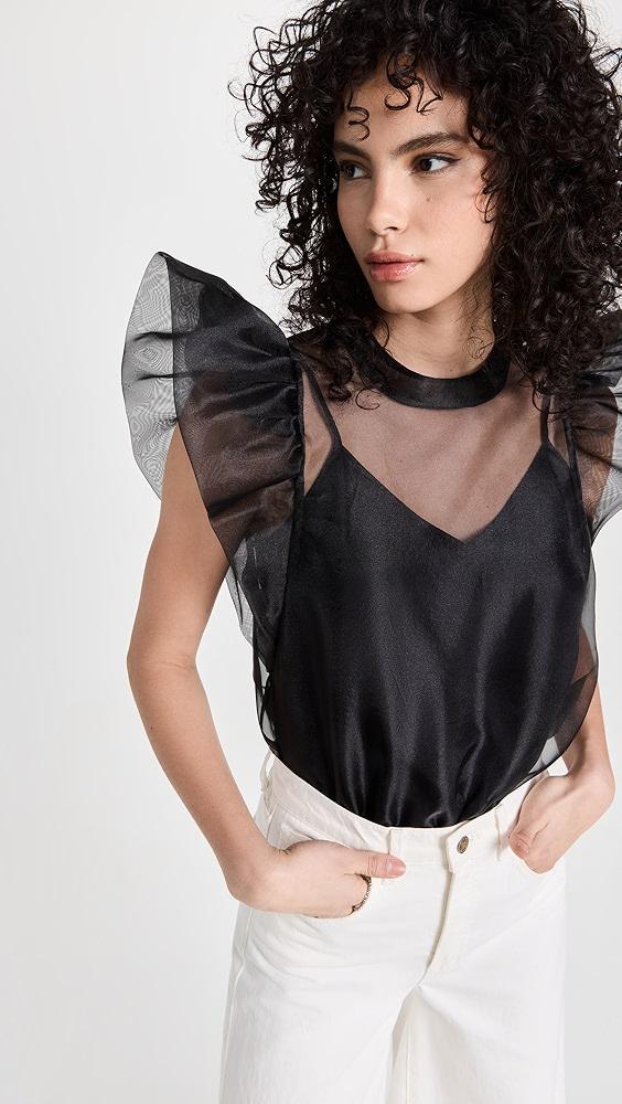 SIMKHAI Corina Organza Ruffle Sleeve Crew Neck Top | Shopbop Product Image