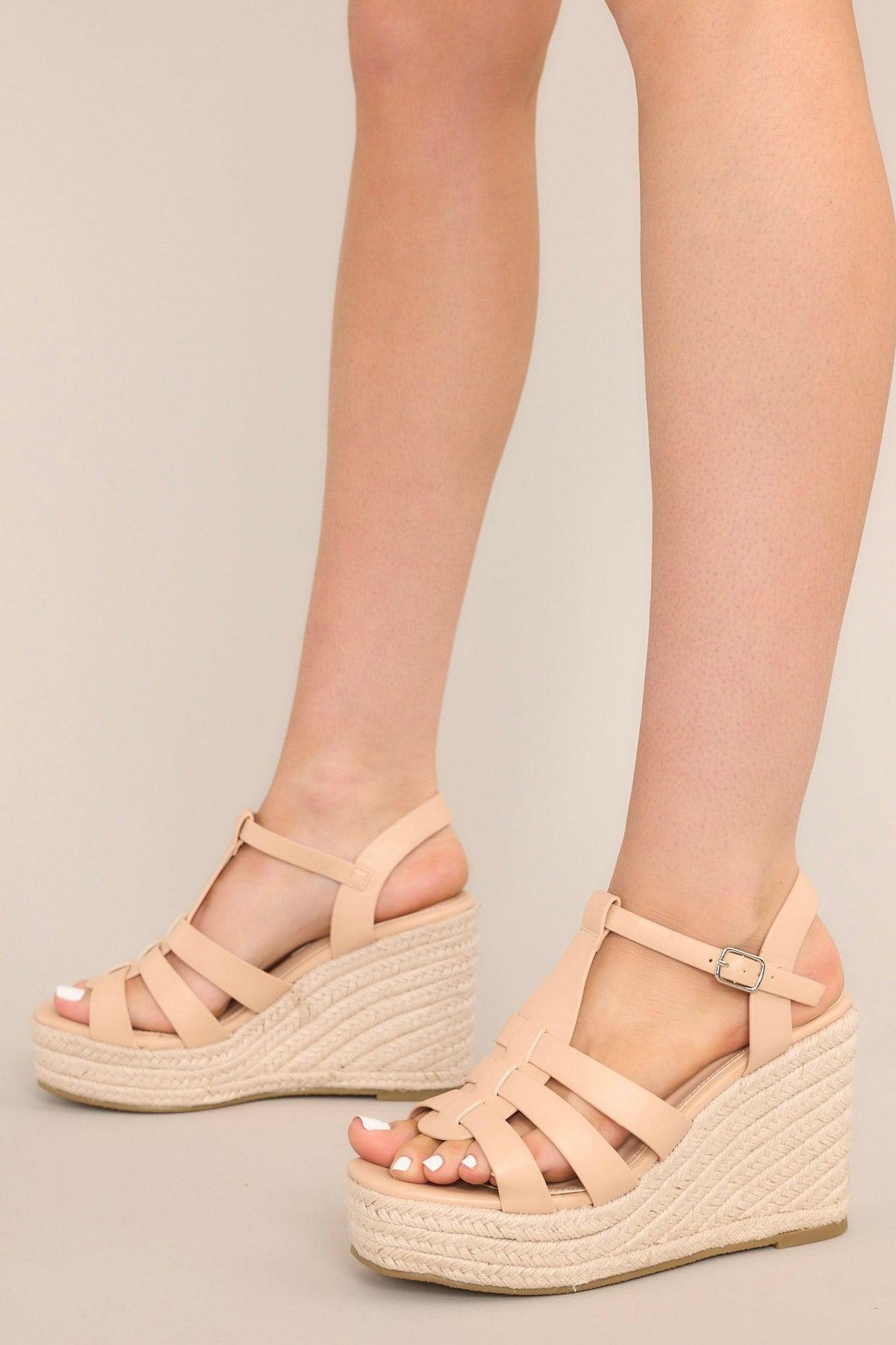 Just Wandering Beige Espadrille Platform Wedge Sandals Product Image