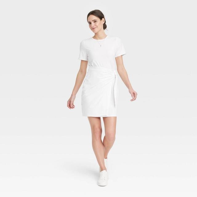 Womens Short Sleeve Mini T-Shirt Wrap Dress - A New Day White M Product Image