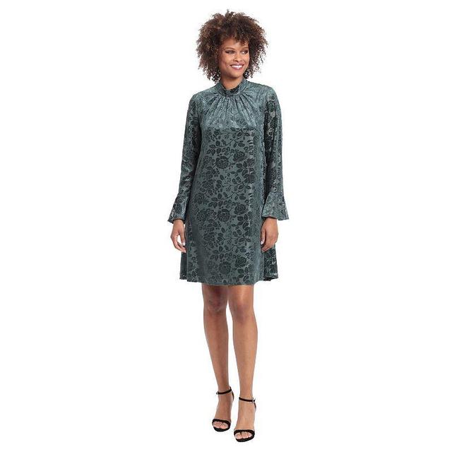 Womens London Times Velvet Burnout Shift Dress Med Green Product Image