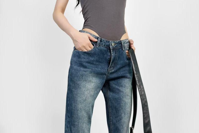 Low Waist Washed Bootcut Jeans Product Image