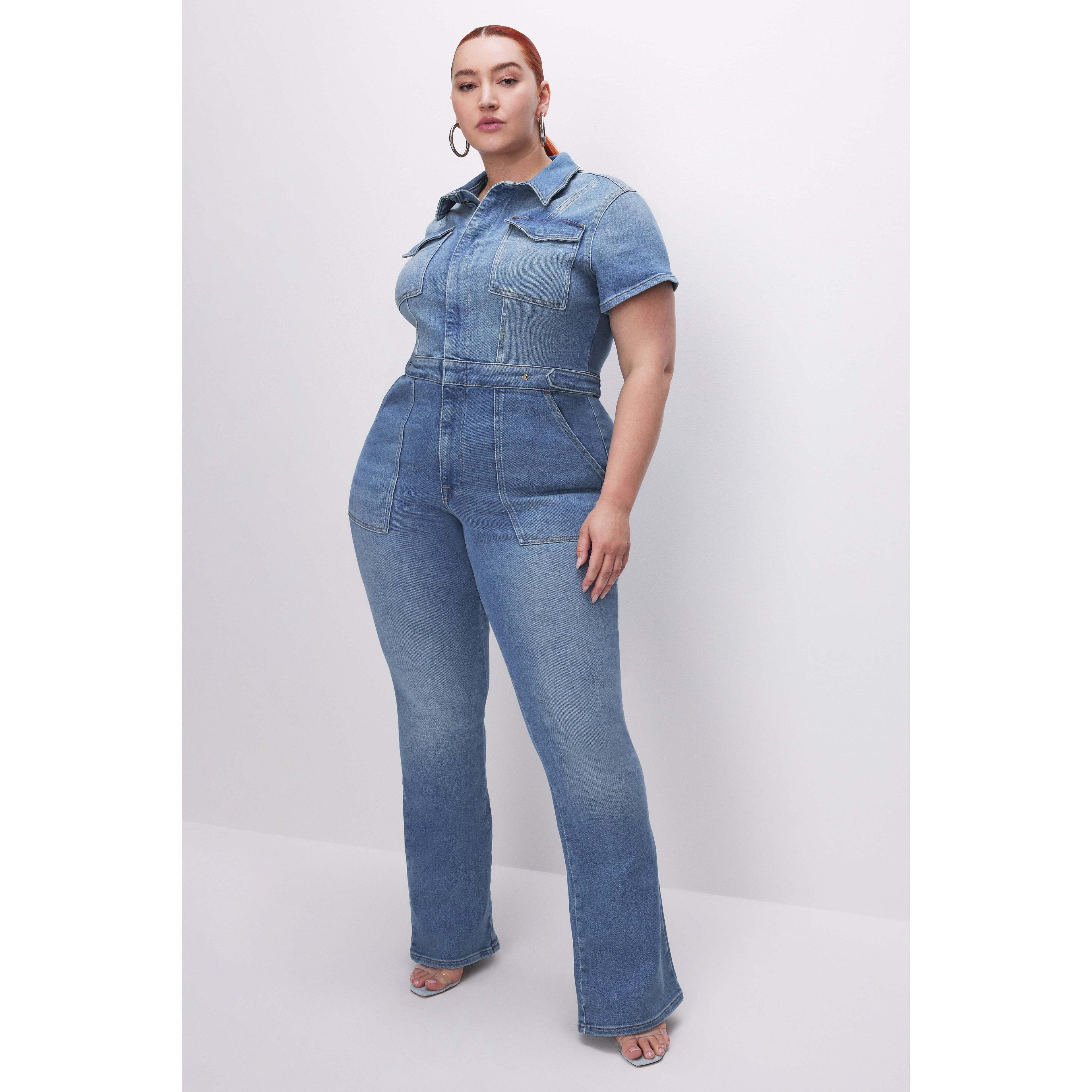 Womens Fit For Success Boot-Cut Denim Jumpsuit Product Image