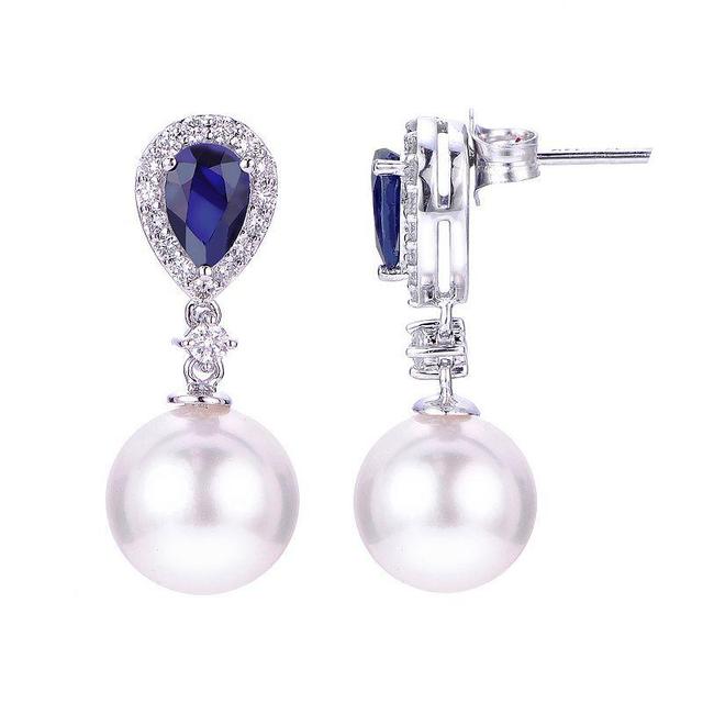 PearLustre by Imperial 14k White Gold Akoya Cultured Pearl, Sapphire & Diamond Drop Earrings, Womens Product Image