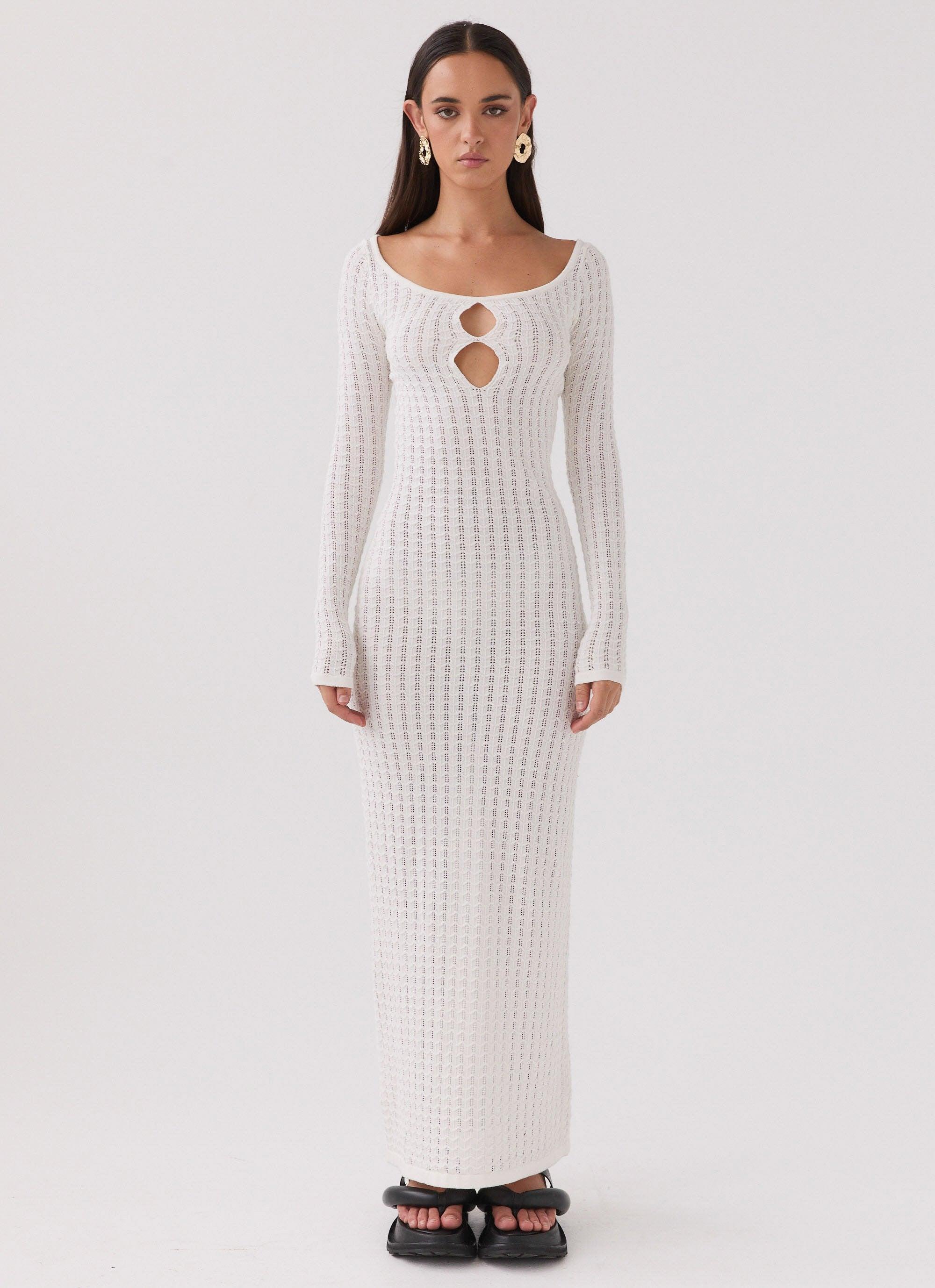 Crystal Cascade Knit Maxi Dress - White product image