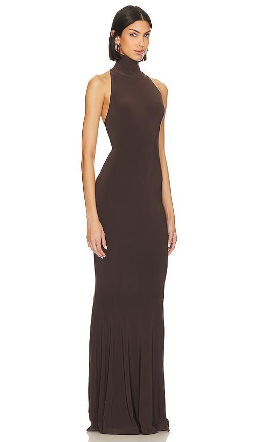 Norma Kamali Halter Turtleneck Fishtail Gown Chocolate. (also in L, M). Product Image