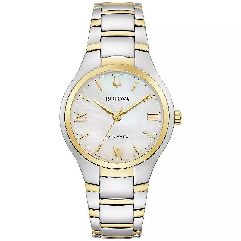 Bulova Womens Classic Two-Tone Stainless Steel Automatic Mother Of Pearl Dial Bracelet Watch - 98L297 Gold Silver Product Image