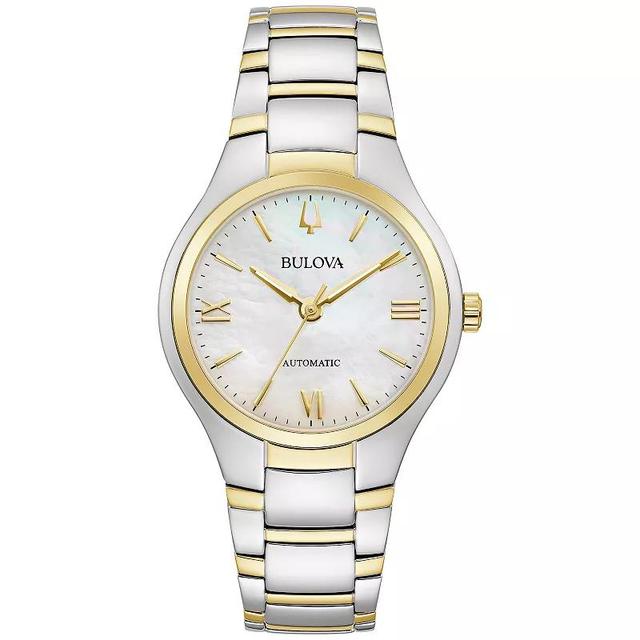 Bulova Womens Classic Two-Tone Stainless Steel Automatic Mother Of Pearl Dial Bracelet Watch - 98L297 Gold Silver Product Image