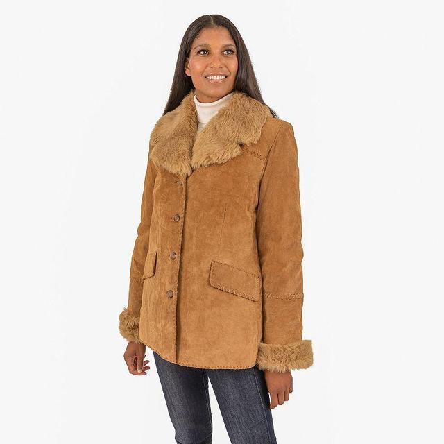 Womens Fleet Street Removable Faux Fur Lined Suede Coat Red Product Image