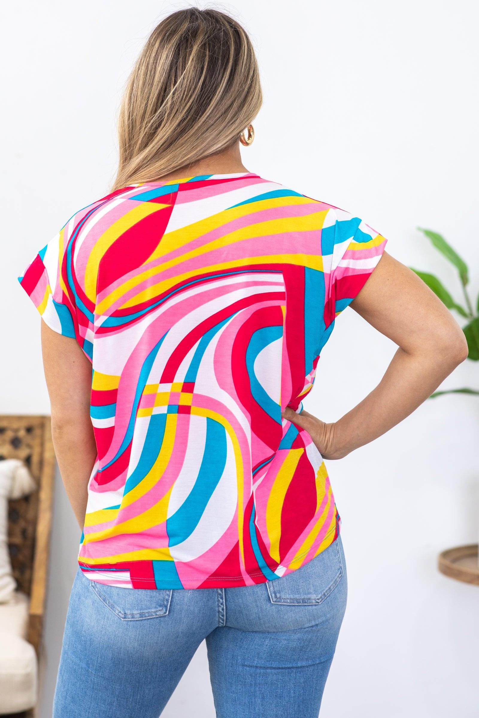 Pink Multicolor Abstract Print Knit Top Product Image